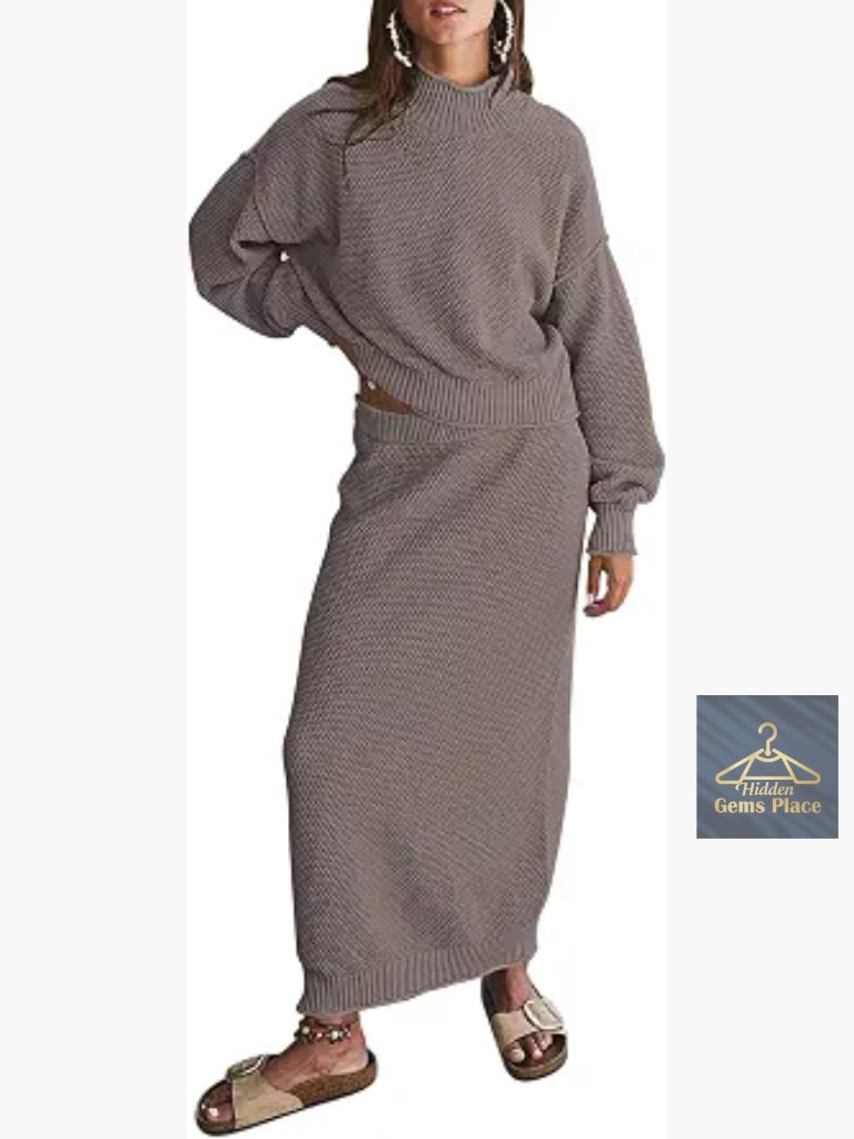 Women's 2 Piece Knit Sweater Set - Oversized Top & Bodycon Maxi Skirt